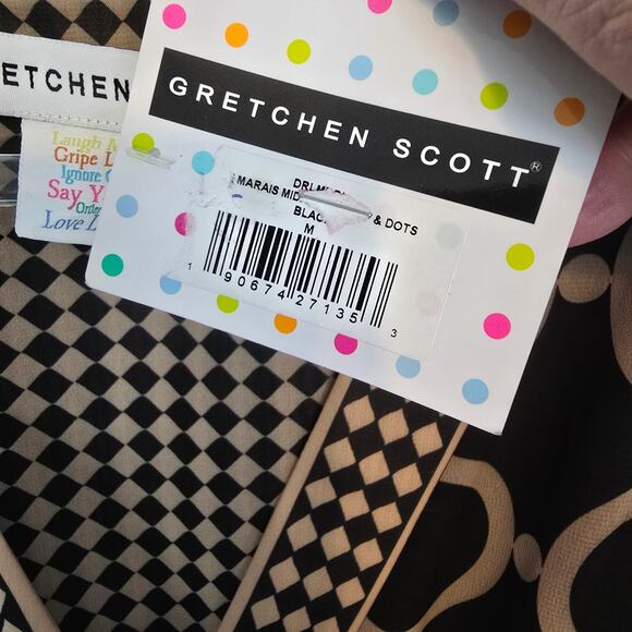 Gretchen Scott Le Marais Dip Dot Dress Black Tan Tiered Chiffon Midi Maxi M NEW - Picture 9 of 10